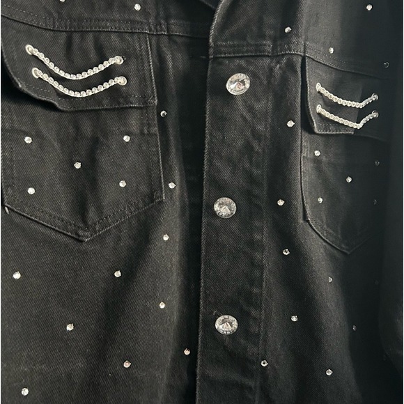 DAVID DAVID black washed Denim Embellished Button up Jean jacket size M - Picture 4 of 14